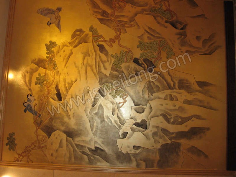 绘制好的古代山水金装画展示